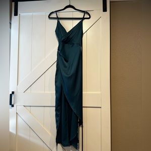 Petite Jasper Green Satin Wrap Detail Maxi Dress